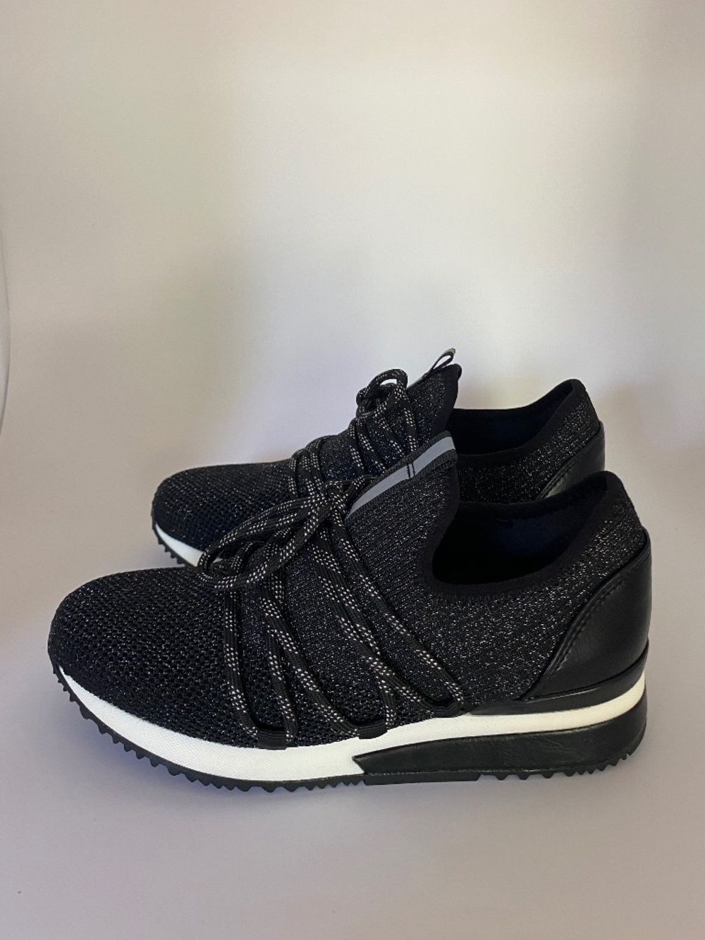 J Slides Urban Sport Women's Mara Sneaker Shoe Black Metallic Knit Size 6M (NWT)